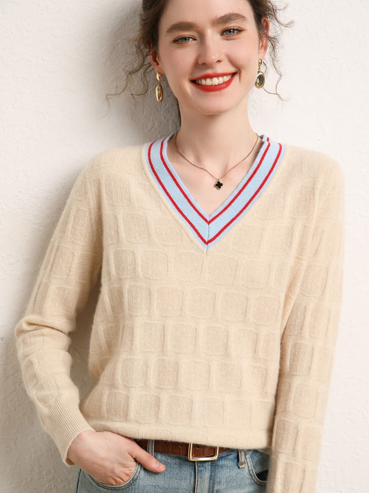 V-neck soft little goat sweater knitted short pullover for inner wear