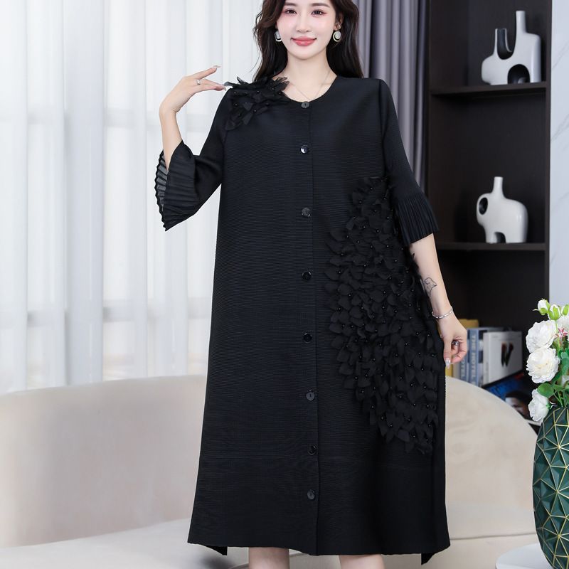 Wrinkle original design belly covering dress, new three-dimensional floating flower high-end Western style cardigan skirt