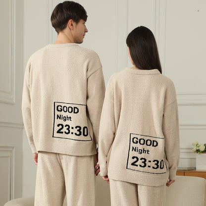 Autumn and Winter Half Fleece Couple's Home Clothes Set Head Style Multi Color Optional Plush Set Sleepwear