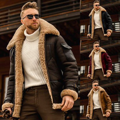 Warm winter men's fur one-piece jacket, thickened faux fur fur jacket