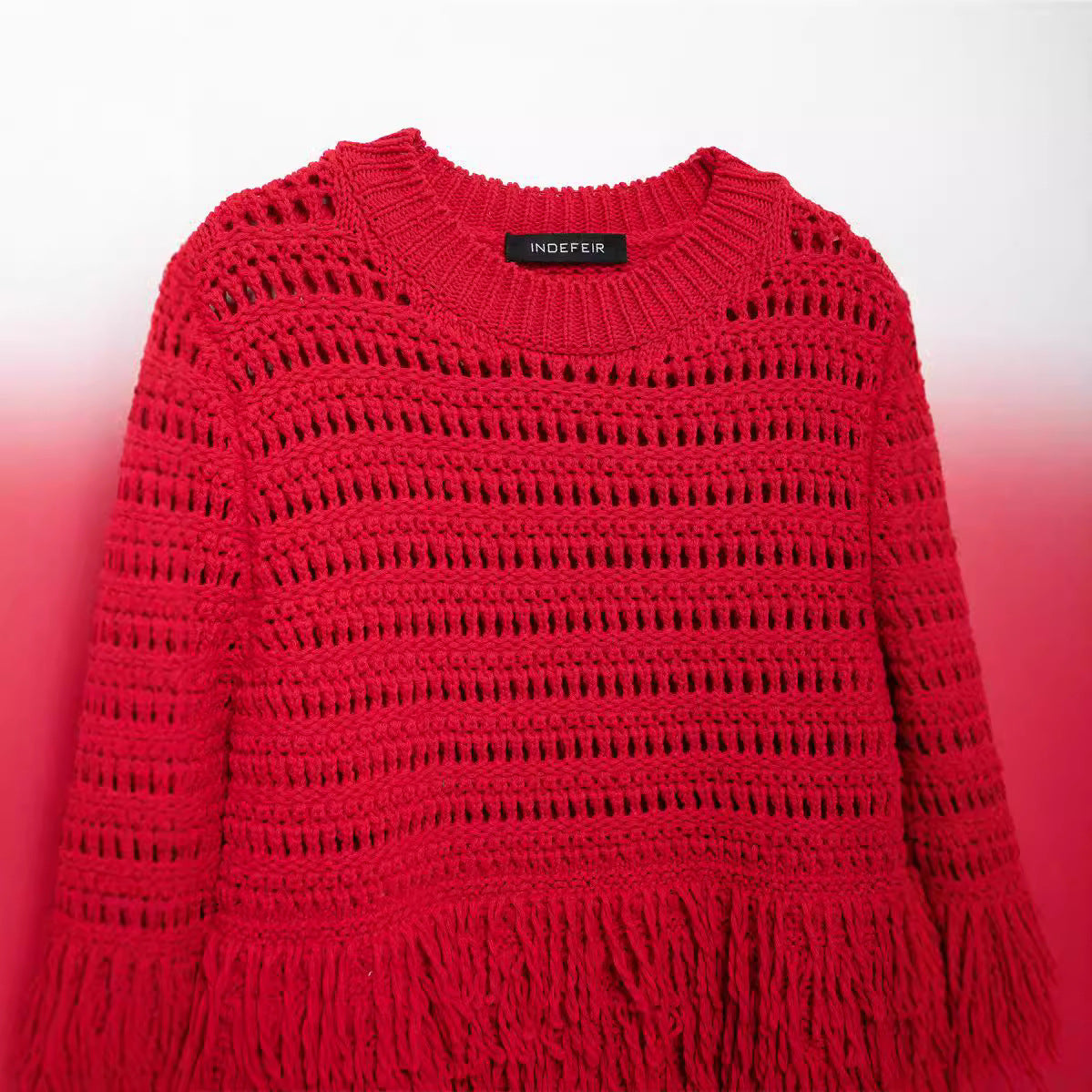 Women's casual round neck tassel knit sweater