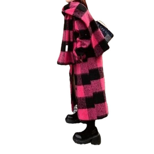 Loose Fit Plaid Big Size Long Thick Warm Woolen Coat Parkas New Long Sleeve Women Fashion Tide Autumn Winter