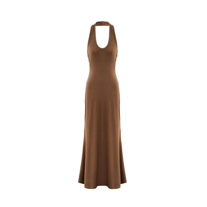 Coffee Colored Slim Fit and Pure Desire Style Suspender Wrapped Buttocks Dress Knitted One Step Long Skirt