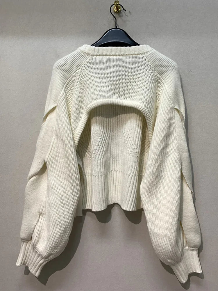 Lazy pullover design simple sweater hollowed out knit sweater