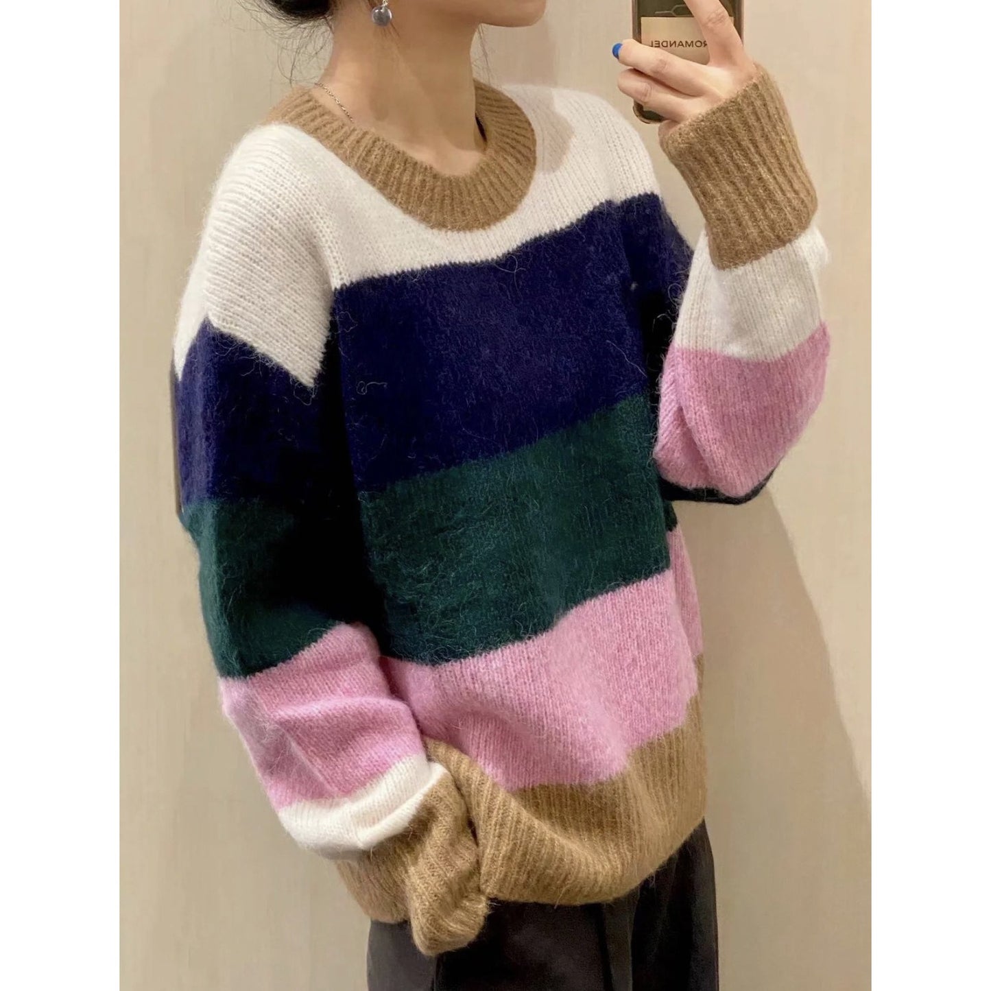 Round neck sweater, autumn knitted sweater