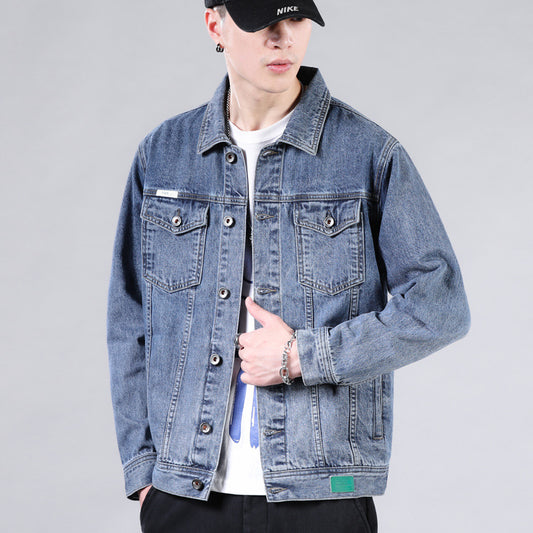 New men's Korean version solid color casual denim jacket for men's, lapel, plus size, same jacket