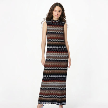 Women's slim fit jacquard sleeveless knitted dress