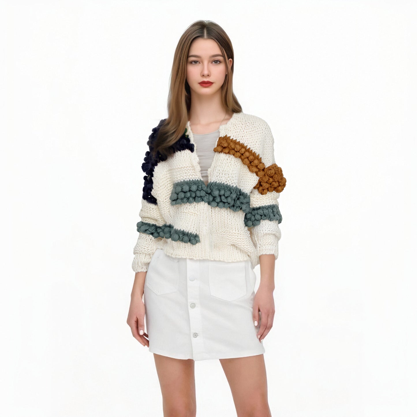 Knitted rod needle jacket cardigan three-dimensional ball sweater loose autumn and winter new top