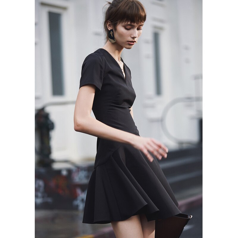 Autumn Dress Women Fashion Sexy Black Flounce Dress Short Sleeve Elegant Celebrity Mini Party Dress