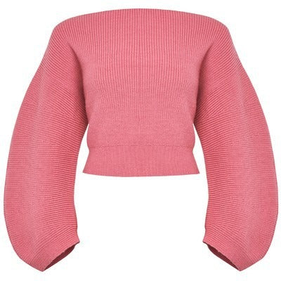 Spring Women Knitted Pullover Sweater Streetwear Boat Neck Long Sleeve Cropped Tops Fashion Red And White