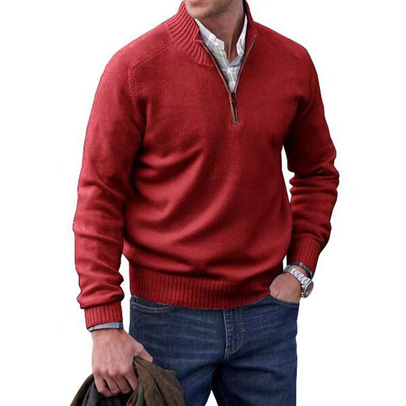 Men's Zipper Stand up Collar Sweater Wool Men's Warm Sweater