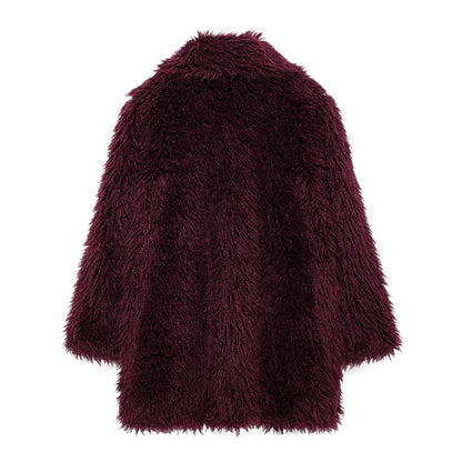 New loose faux fur effect long coat for women's clothing