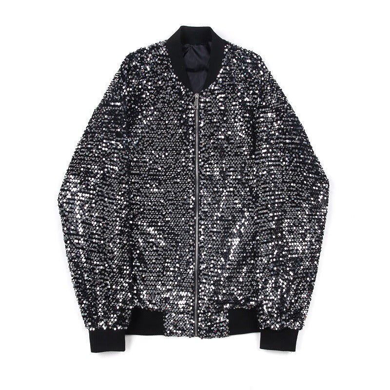 Glitter personalized bling jacket baseball collar men's autumn outerwear long sleeved