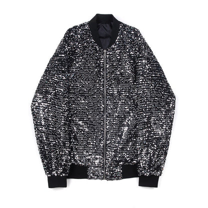 Glitter personalized bling jacket baseball collar men's autumn outerwear long sleeved