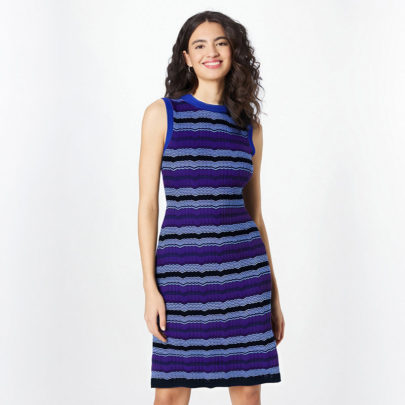 New sleeveless striped niche design commuting waist cinching jacquard knitted dress