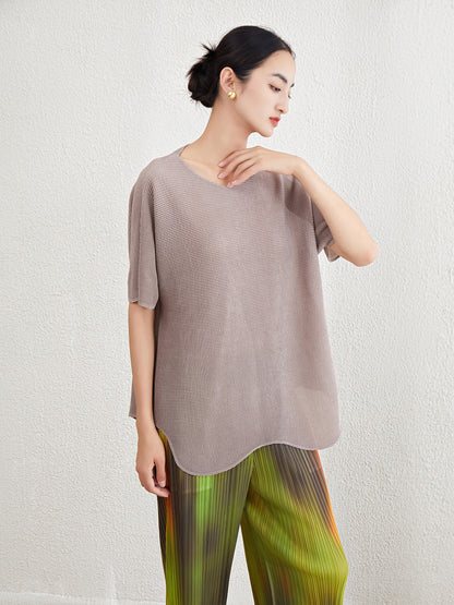 Wrinkle T-shirt Loose Irregular Fashion Top for Women