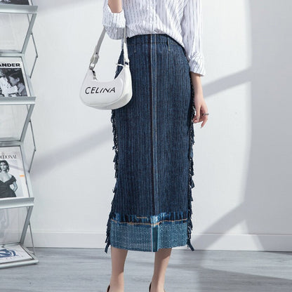 Pleated Hip Skirt New Women's Spring Fashion Large Size Casual Stretch Drape Imitation Denim Pleated Skirt