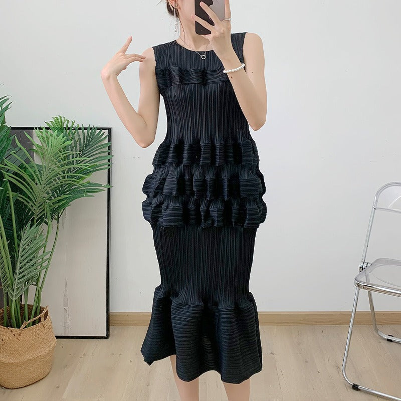 Wrinkled dress hip hugging lantern wave chiffon straight tube sleeveless beach suit skirt