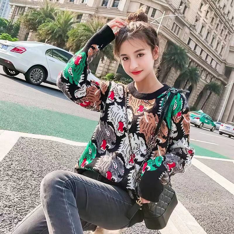 Knitted Sweater Pullovers Women High Street Casual Animal Tiger Korean Fashion Autumn Winter Knitwear Pull Femme Clothes