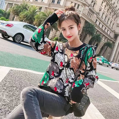 Knitted Sweater Pullovers Women High Street Casual Animal Tiger Korean Fashion Autumn Winter Knitwear Pull Femme Clothes