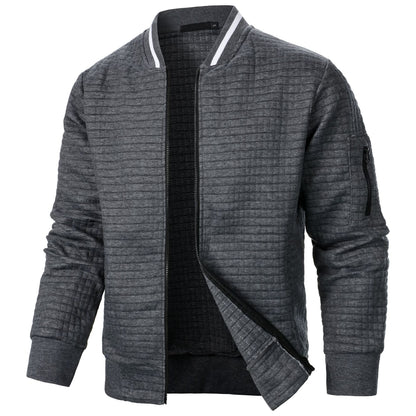 Men's new zipper stand up collar sweatshirt jacket men's casual plaid cardigan sweatshirt