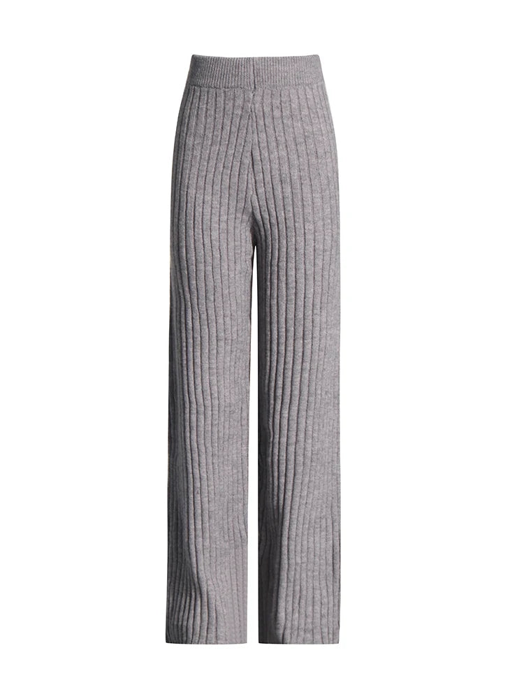 Loose V-neck Sweater + High-waisted Straight-leg Knitted Trousers Set