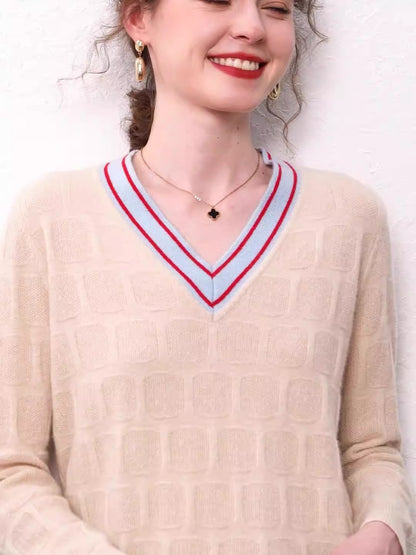 V-neck soft little goat sweater knitted short pullover for inner wear