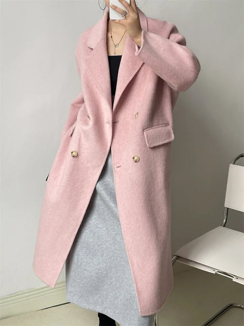 Solid Temperament Trench For Women Notched Collar Long Sleeve Patchwork Double Breasted Coats Female Fashion New