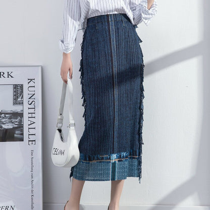 Pleated Hip Skirt New Women's Spring Fashion Large Size Casual Stretch Drape Imitation Denim Pleated Skirt