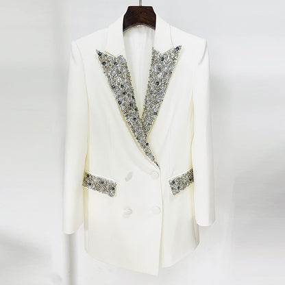 Fashionable new handmade gorgeous nail bead inlaid diamond slim fit mid length suit jacket