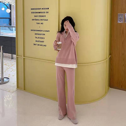 Sportswear Suit Spring And Autumn Women's Knitted Sweater Wide-Leg Pants Casual Two-Piece Set