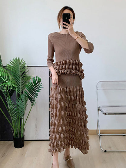 Spring And Summer New Pleated Bubble Suit Fashion Temperament Top Bubble Skirt Two-Piece For Women