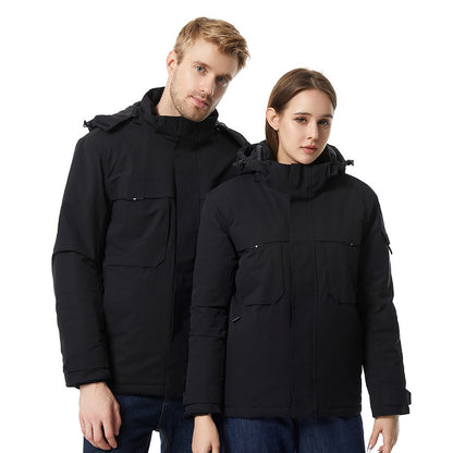 Outdoor assault jacket for men in winter, intelligent constant temperature heating cotton jacket with thick velvet for skiing, cold resistant and warm jacket