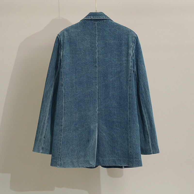 Retro denim suit jacket loose and cool girl jacket casual top women's trend