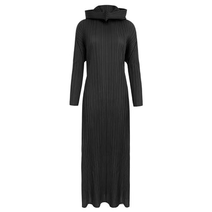 Spring new pleated a-line long skirt solid color long sleeve slim hooded dress winter female design