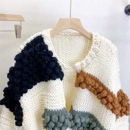 Knitted rod needle jacket cardigan three-dimensional ball sweater loose autumn and winter new top