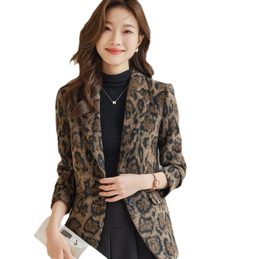 Design inspired suit leopard print woolen vintage jacket