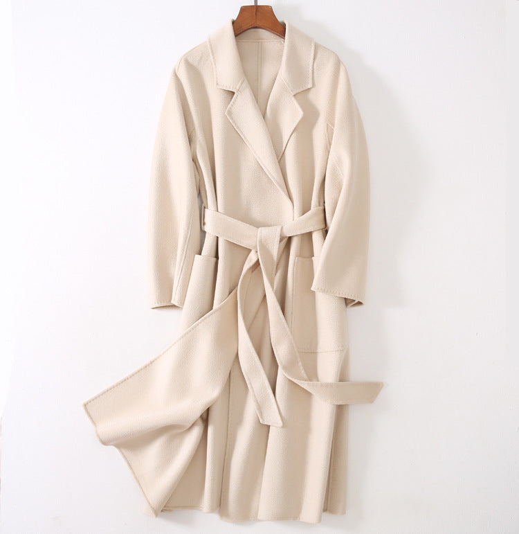 Water ripple double-sided cashmere coat high-end bathrobe wool coat windbreaker for women