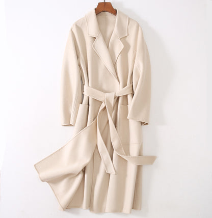 Water ripple double-sided cashmere coat high-end bathrobe wool coat windbreaker for women