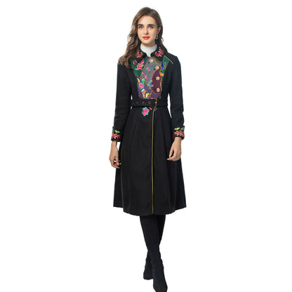 Chinese style retro woolen embroidery elegant ladies' coat slim fit woolen coat