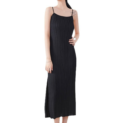 Pleated sleeveless camisole dress, women's split skirt