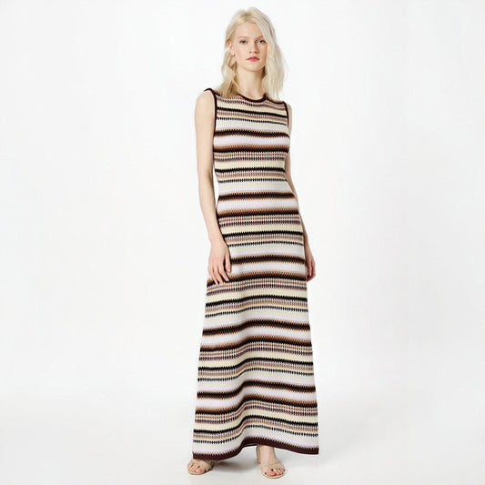 Striped sleeveless camisole waist-cinching figure-hugging high-elastic knitted dress