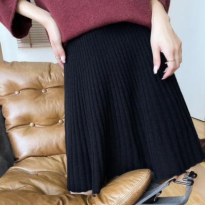 autumn and winter new high-end  pure wool women's skirt elegant pleated skirt fashionable loose knit skirt 5 colors