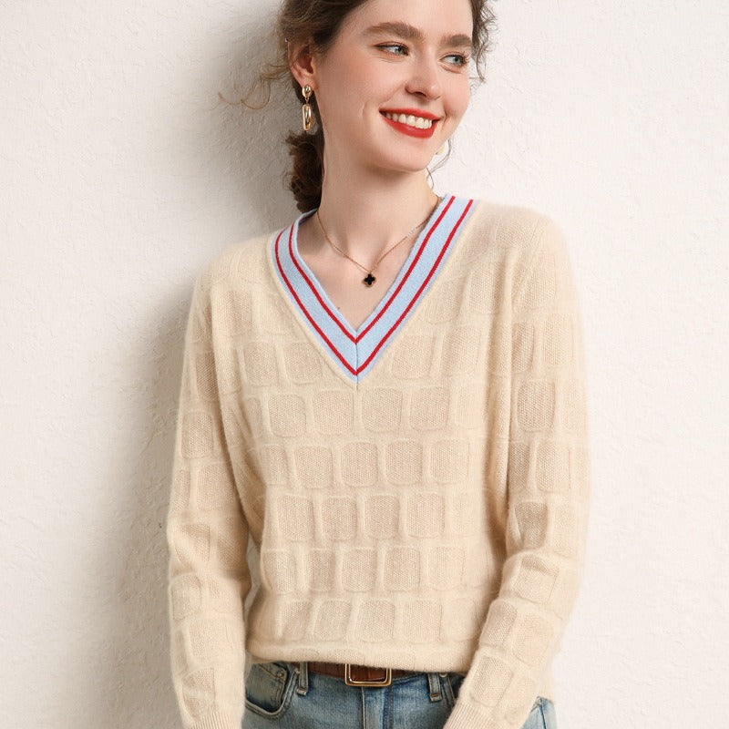 V-neck soft little goat sweater knitted short pullover for inner wear