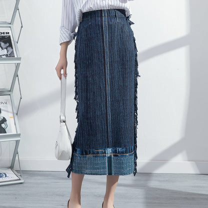 Pleated Hip Skirt New Women's Spring Fashion Large Size Casual Stretch Drape Imitation Denim Pleated Skirt