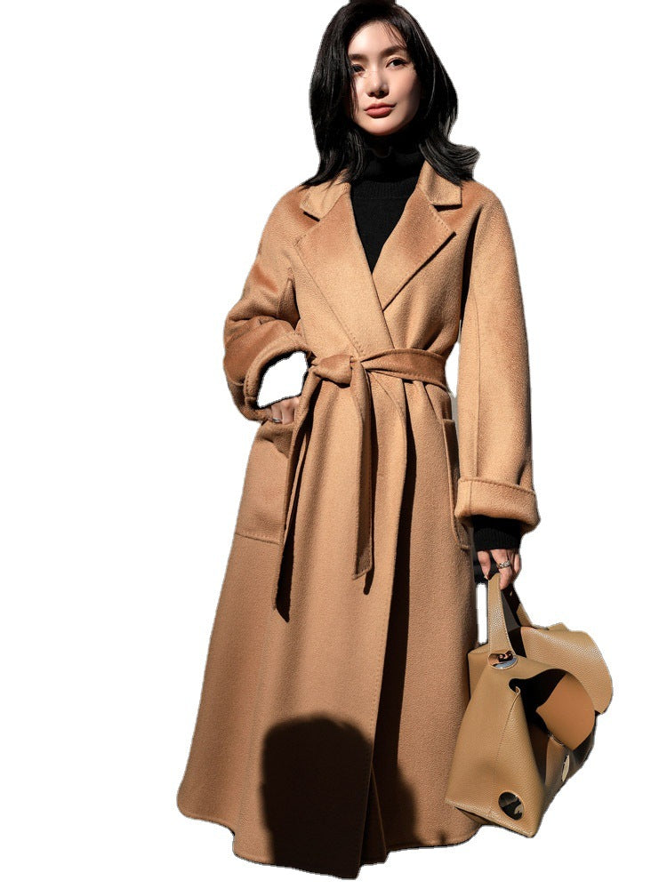 Water ripple double-sided cashmere coat high-end bathrobe wool coat windbreaker for women