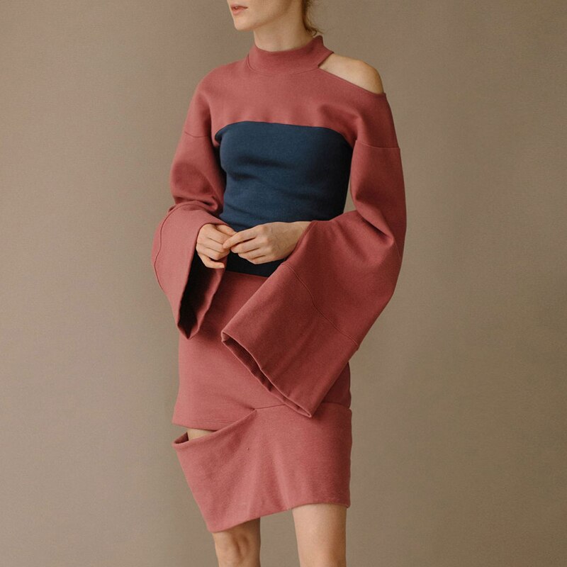 French Minority Dress Women's New Color Contrast Long Skirt Stitching Fashion In Early Spring