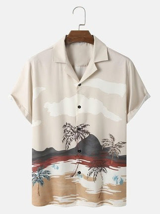 Summer men's beach cardigan men's short sleeved Hawaiian shirt