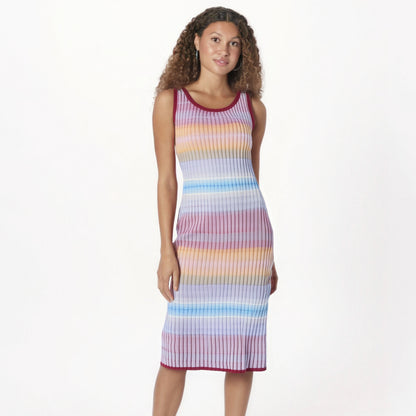 Striped sleeveless summer contrasting round neck wrapped buttocks knitted dress for women