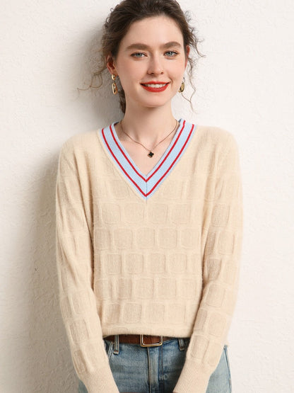 V-neck soft little goat sweater knitted short pullover for inner wear